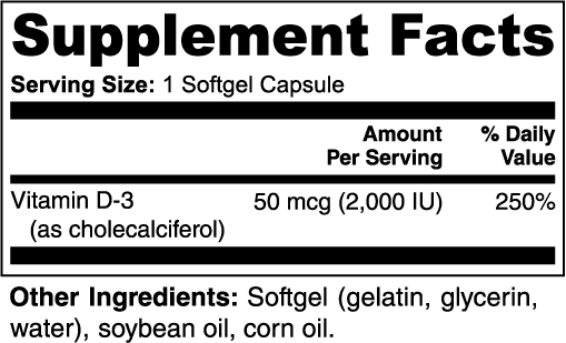 Supplement Facts — Vitamin D3 2,000 IU