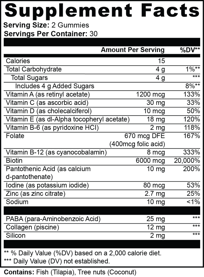 Supplement Facts — حبوب للمضغ للشعر والبشرة والأظافر
