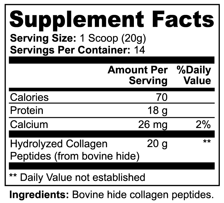 Supplement Facts — مسحوق ببتيدات الكولاجين المُحلل من أبقار تتغذى على العشب (شوكولاتة)